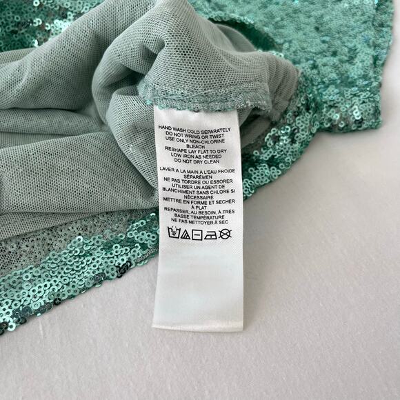 By Anthropologie Sequin Glitter Short Sleeve Cropped Turquoise Top, Size Small - Picture 9 of 12
